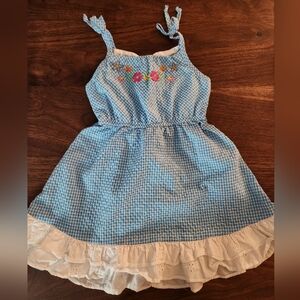 ❤️ 3/$15! Bonnie Baby Blue and White Gingham Dress with Floral Embroidery